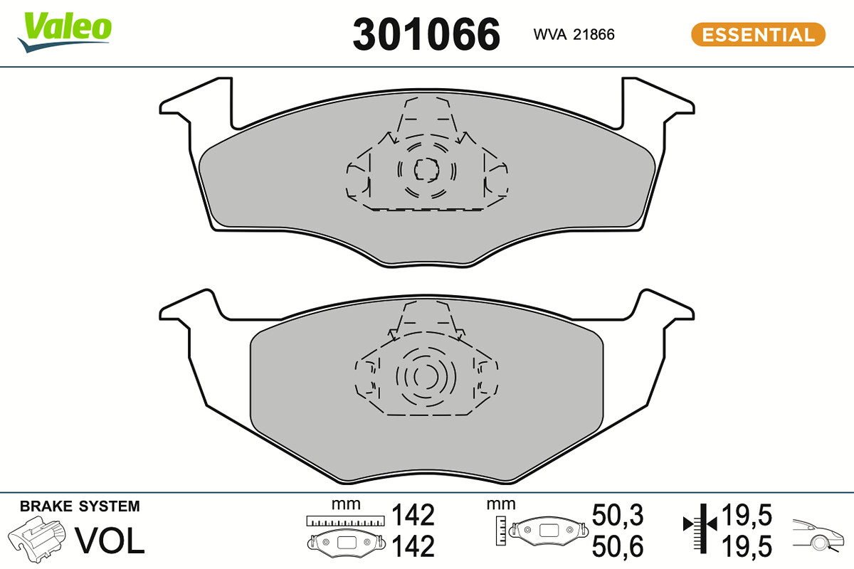 Jeu de 4 plaquettes de frein VALEO ref. 301066